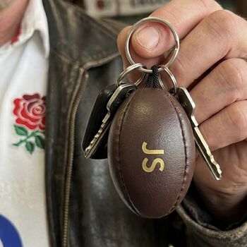 Personalised Brown Vintage Leather Rugby Ball Keyring, 4 of 10