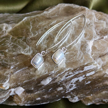 Rectanlge Freshwater Pearl Sterling Silver Earrings, 10 of 10