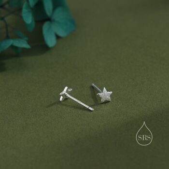 Sterling Silver Tiny Little Textured Star Stud Earrings, 4 of 12