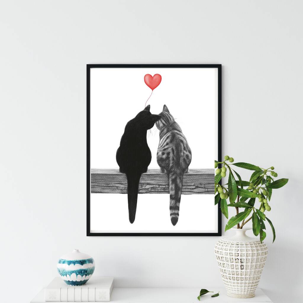 Cat Heart Balloon “Forever Together” A4 Art Print, 1 of 4