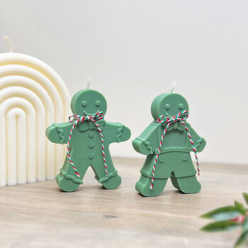 Green Gingerbread Man Christmas Candle Decoration, 2 of 8