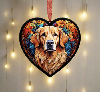 Golden Retriever Stained Glass Effect Heart Suncatcher, 2 of 5