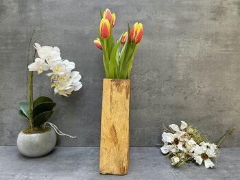 26cm V Shaped Molten Glass Vase On Teak Root – Handmade Wooden, 6 of 12