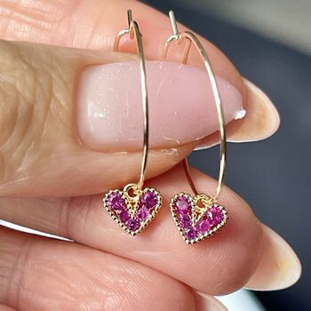 Pave Crystal Heart Hoop Earrings, 2 of 2