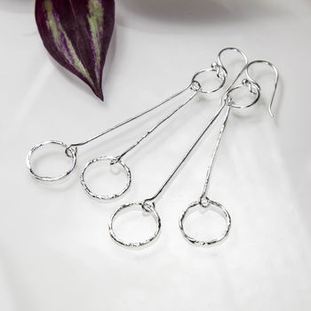 Sterling Silver Textured Ring And Bar Drop Earrings, 3 of 5