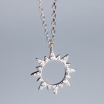 Sterling Silver Sparkly Sun Pendant Necklace, 2 of 4