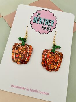 Bell Pepper Glitter Resin Earrings, 3 of 11