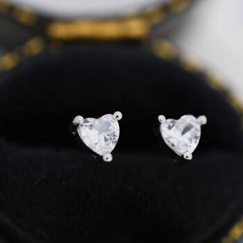 Sterling Silver Tiny Cz Heart Stud Earrings, 5 of 12