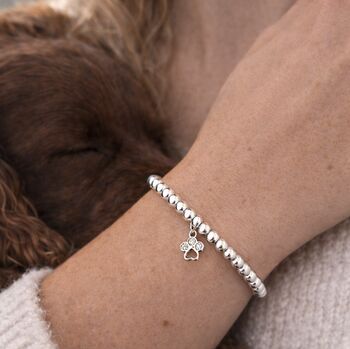 Sterling Silver Paw Print Charm Beaded Bracelet, 2 of 8