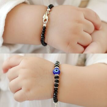 Black Beaded Evil Eye Silver Kids Nazaria Bracelet, 3 of 4