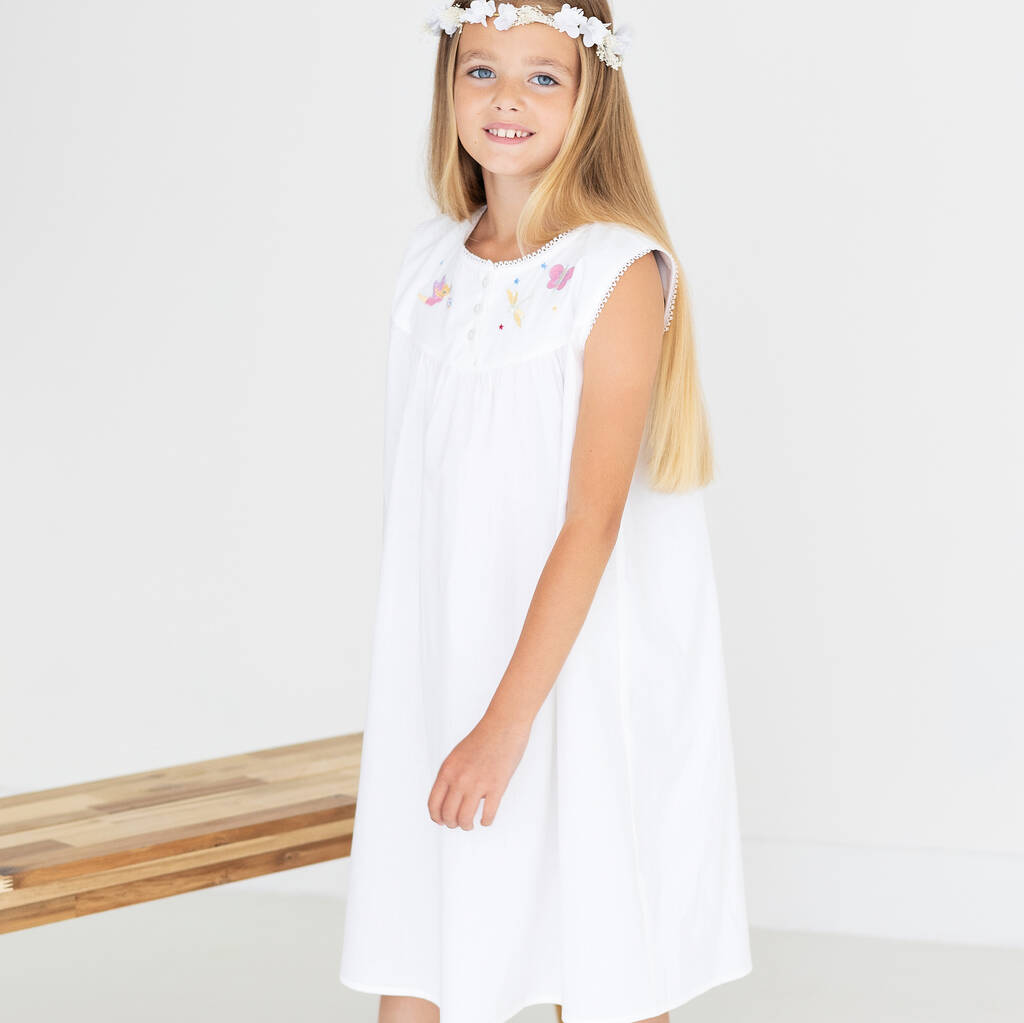 Girl's White Cotton Dragonfly Nightdress, 1 of 6