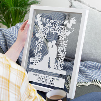 Personalised Floral Wedding Arch Silhouette Papercut, 3 of 3