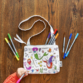 Colour In Mermaid Crossbody Bag + 10 Pens Colouring Kit, 7 of 7