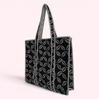 Black And White Block Print Cotton Quilted Tote Bag, 4 of 4