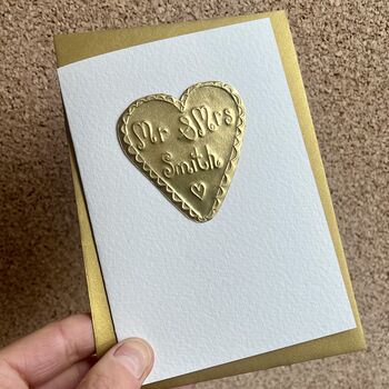 Handmade Personalised Gold Foil Mr And Mrs Wedding Card, 3 of 4