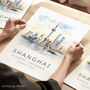 Shanghai Skyline Travel Print With Map Coordinates, thumbnail 1 of 7