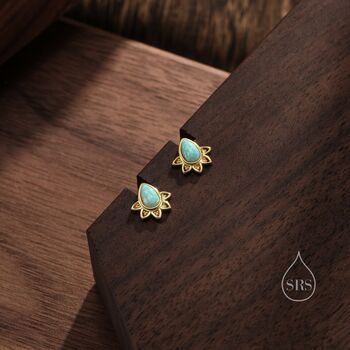 Sterling Silver Droplet Green Opal Crown Stud Earrings, 4 of 10