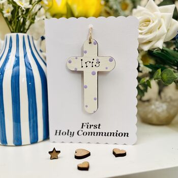 Personalised First Communion Card Cross Wooden Keepsake, 4 of 9