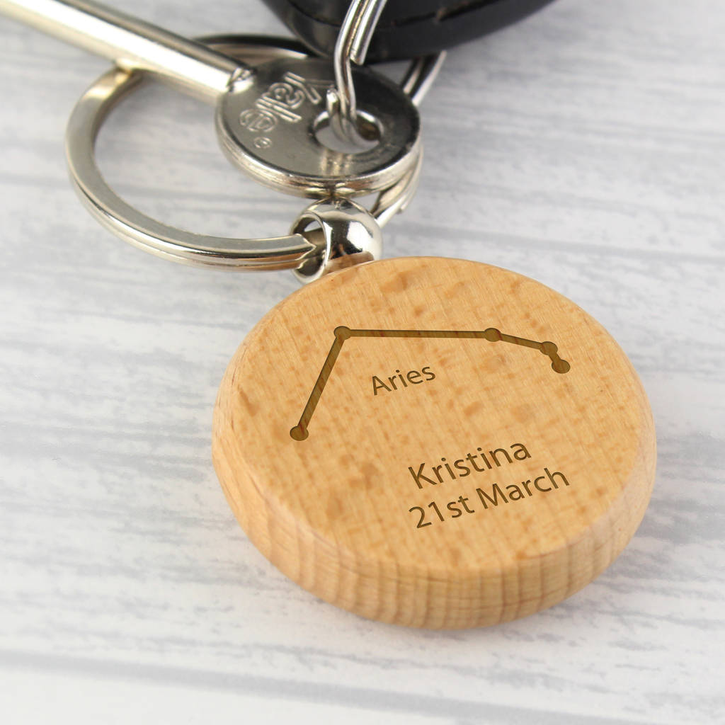 Image of Personalised Wooden Zodiac Signs Keyring