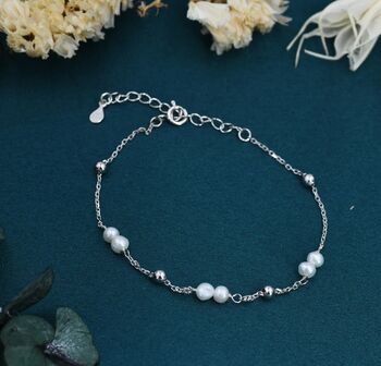 Sterling Silver Delicate Pearl Beaded Bracelet, 2 of 10