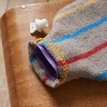 Recycled Wool Hot Water Bottle Blanket Stitched Detail, 7 of 11