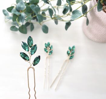 'Aria' Emerald Green Hair Pins, 2 of 3