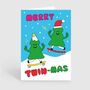 Merry Twin Mas Twins Christmas Card, thumbnail 2 of 2