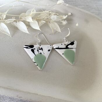 Mint Green Geometric Clay Ceramic Triangle Earrings, 4 of 10