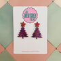 Red And Blue Christmas Tree With Star Glitter Resin Earrings, thumbnail 1 of 4