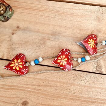 Hand Painted Red Yellow Hanging Heart Bells Wind Chime, 11 of 12