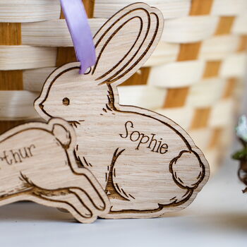 Personalised Wooden Bunny Easter Basket Name Tag, 6 of 8