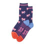 Party Pigs Funny Bamboo Ankle Socks Women's Navy, thumbnail 2 of 4