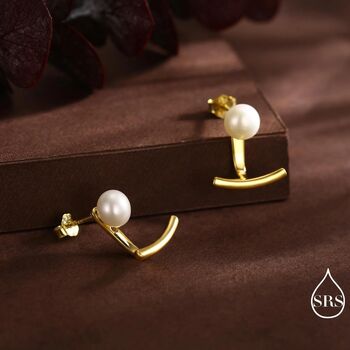 Sterling Silver Natural Freshwater Pearl And Bar Jacket Earrings, 5 of 12