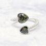 Double Heart Peridot August Birthstone Adjustable Ring, thumbnail 1 of 4