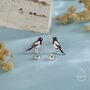 Sterling Silver Very Small Sterling Silver Magpie Bird Stud Earrings, thumbnail 6 of 11