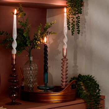 Rose Quartz Glass Taper Candle Holder, 2 of 3