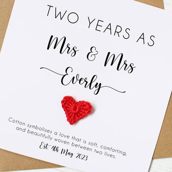 Personalised 2nd Anniversary Card With Cotton Heart, 7 of 8