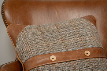 Tweed And Leather Belt Button Cushion Two Options, 5 of 12