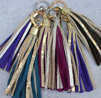 Two Tone Leather And Suede Tassel Keyring, 6 of 6