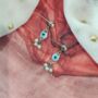 White Tiny Pearl Poth Zircon Evil Eye Stud Earrings, thumbnail 6 of 7