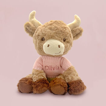 Personalised Harriet Highland Cow Soft Toy, Blue, 2 of 7