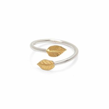 Adjustable Double Leaf Ring In Silver And Gold Vermeil, 3 of 4