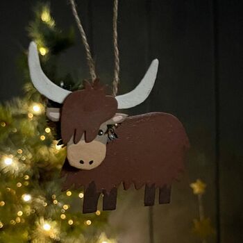 Tin Highland Cow Hanging Christmas Decoration, 2 of 2
