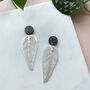 Statement Silver Plated Leaf Drop Stud Earrings, thumbnail 2 of 4