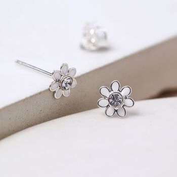 Tiny Sterling Silver Cz Daisy Flower Stud Earrings, 4 of 11