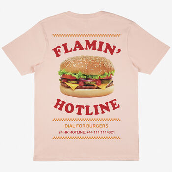 Flamin’ Hotline Unisex Burger T Shirt In Peach, 6 of 6