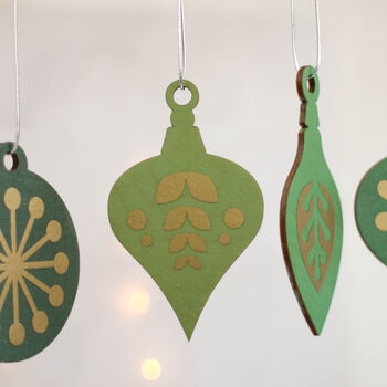 Christmas Tree Decoration Set, Green With Gold, 2 of 5