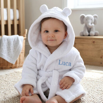 Personalised Soft Baby White Dressing Gown With Ears, 4 of 12