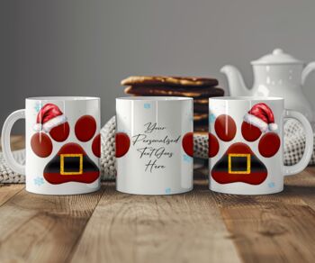 Personalised Dog Paw Santa Hat Christmas Gift Mug, 2 of 2
