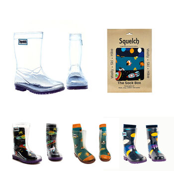 Squelch Transparent Wellies And Three Sock Set Puppy, 2 of 8